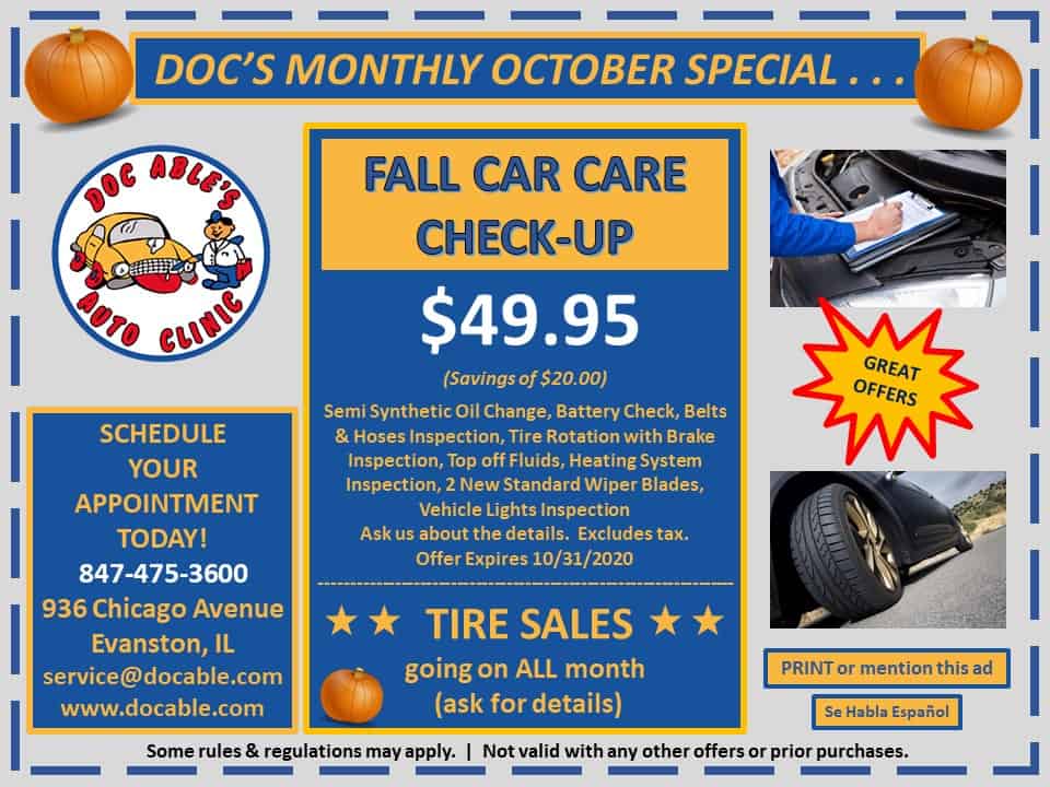 View Our Specials & Coupons at Doc Able's Auto Clinic - Expires 10 31 2020 1 Auto Car Repair Docable.com Evanston Skokie Rogers Park LincolnwooD Wilmette Winnetka